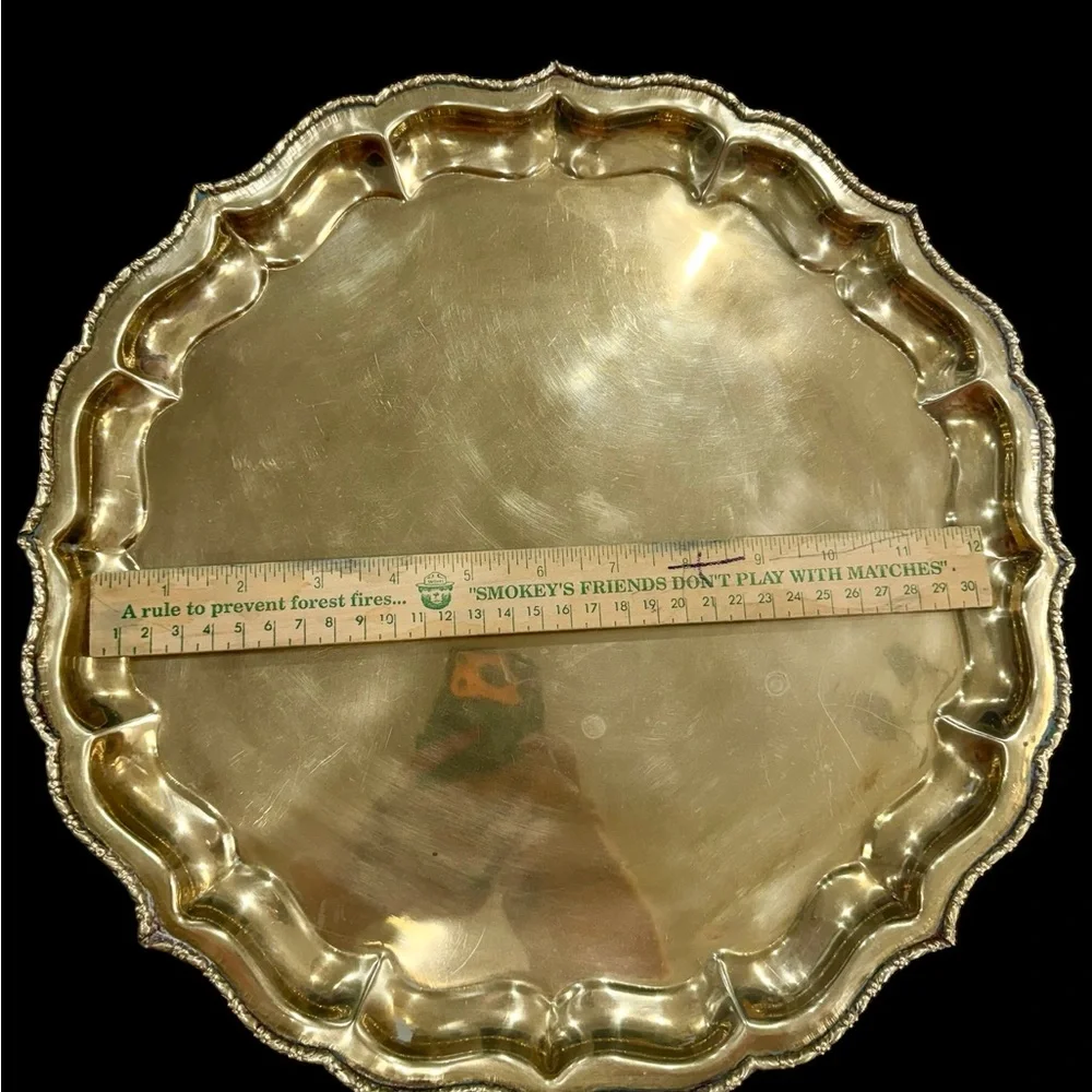 Vintage Edwardian Pie Crust Brass Tray 13”